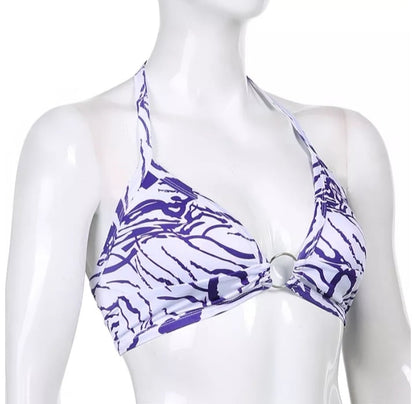 Cute Sexy Tie Dye V-Neck Lace Up Halter Backless Beach Crop Top Summer Aesthetic Casual E-Girl Kawaii Korean Japanese Harajuku