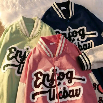 Heart Letter Embroidery Varsity Jacket