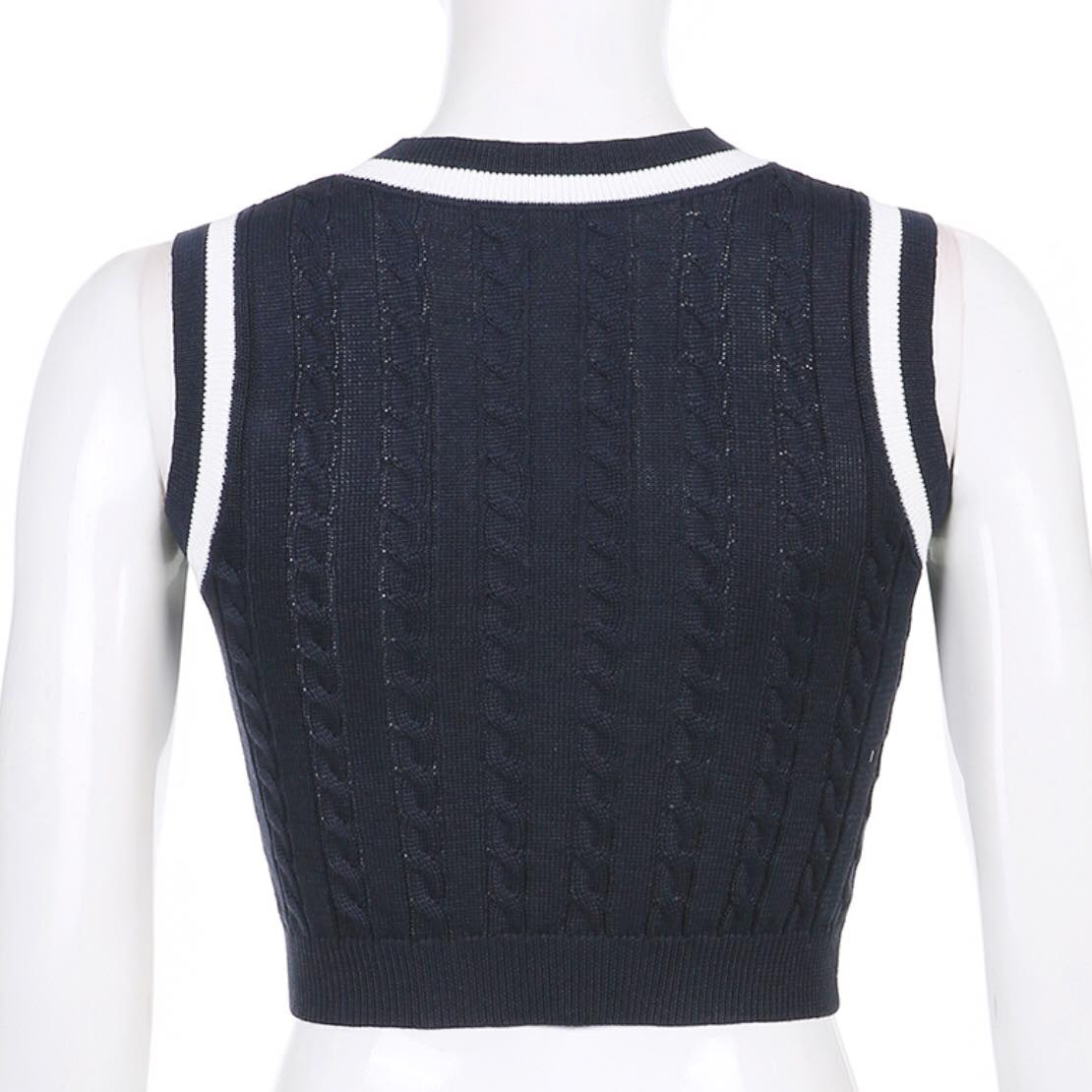 Preppy Letter Print Knit Tank Sweater Vest Sleeveless V Neck Vintage Crop Top Pullover Summer Aesthetic Casual E-Girl Kawaii Korean Japanese Harajuku