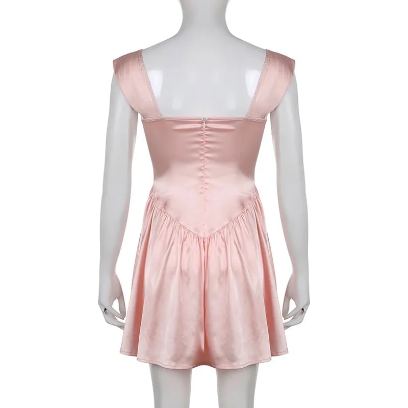 Pink Lace Trim Button Up A-Line Dress
