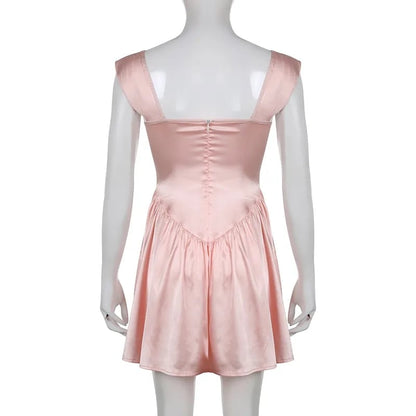 Pink Lace Trim Button Up A-Line Dress