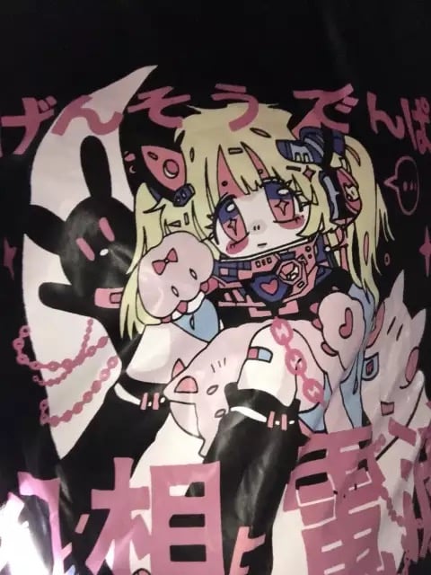 Anime Cartoon Print Grunge Loose Steampunk Goth Punk Short Sleeve Shirt T-shirt Top Summer Causal E-Girl Kawaii Korean Japanese Harajuku Streetwear
