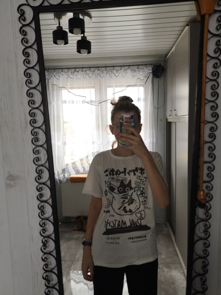 Cat Cartoon Print Loose Short Sleeve T-shirt