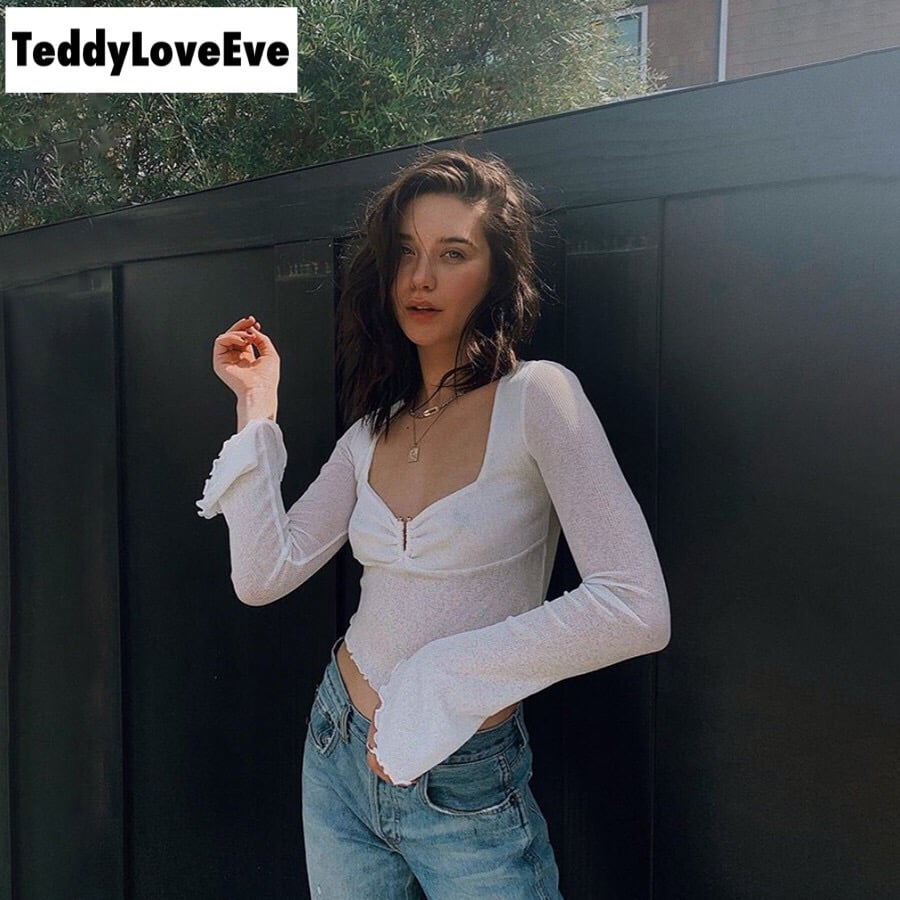 Cute Sexy Transparent See Through Crop Top Long Sleeve Shirt Tee T-shirt E-Girl Kawaii Korean Japanese Harajuku Chinese Retro Streetwear Aesthetic