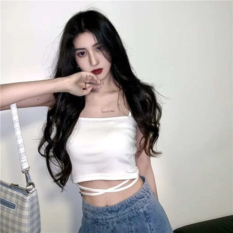 Cute Sexy Sweet Basic Cotton Camisole Sleeveless Crop Top Summer Aesthetic Casual E-Girl Kawaii Korean Japanese Harajuku