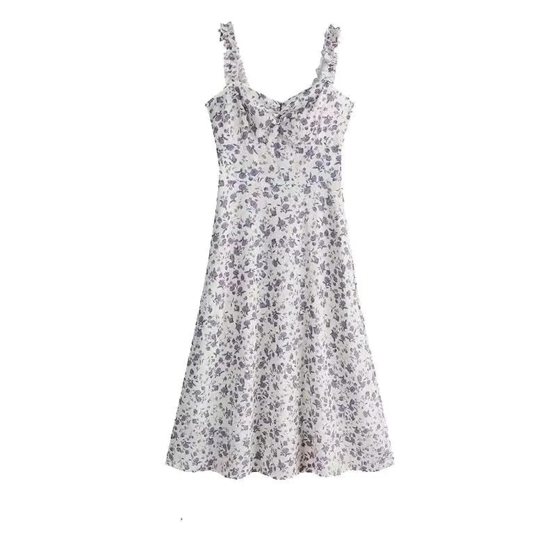2PCS Purple Floral Spaghetti Strap Mini Dress + Cardigan