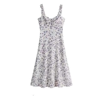 2PCS Purple Floral Spaghetti Strap Mini Dress + Cardigan