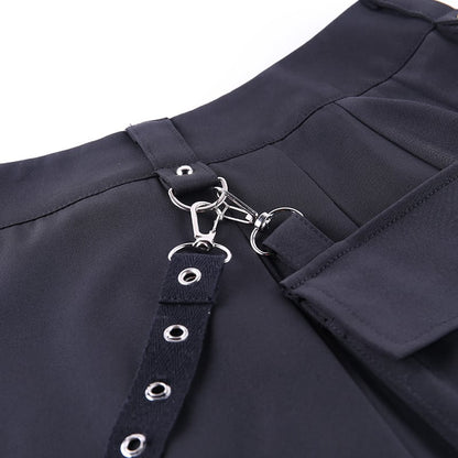 Cute Sexy Punk Goth Black High Waist Mini Skirt Patchwork Bandage Bottom E-Girl Kawaii Korean Japanese Harajuku Chinese Retro Streetwear Aesthetic