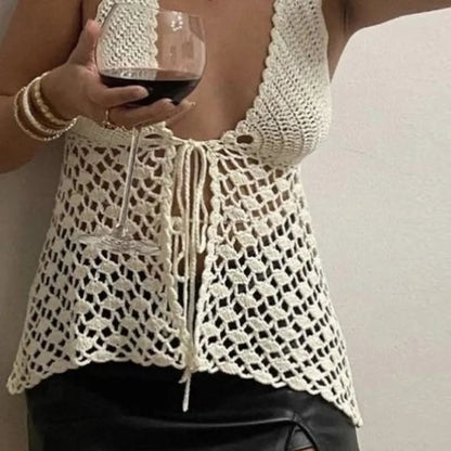 Crochet Front Tie Up Backless Vest
