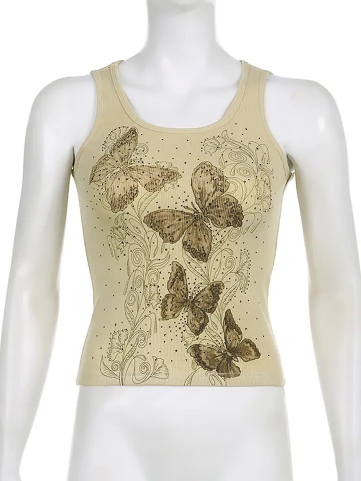 Butterfly Rhinestone Print Tank Top