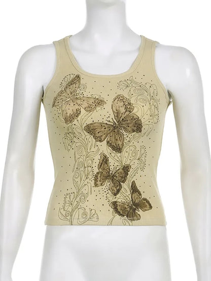 Butterfly Rhinestone Print Tank Top