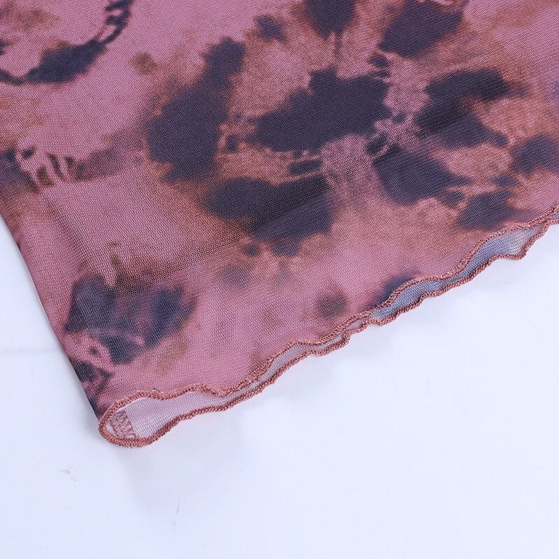 Cute Sexy 90s Retro Vintage Tie Dye Mesh Ruffle Trim A-line Mini High Waisted Skirt Aesthetic Goth E-Girl Kawaii Korean Japanese Harajuku Streetwear