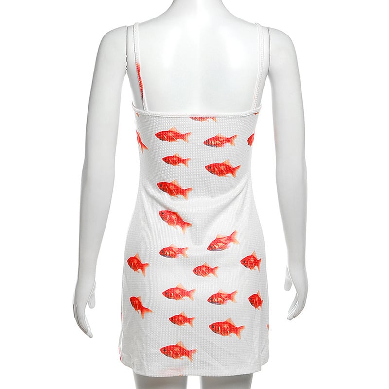 Goldfish Print Ribbed Mini Dress