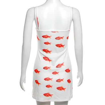 Goldfish Print Ribbed Mini Dress