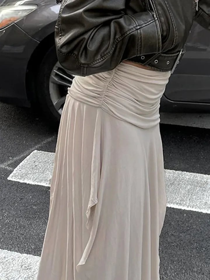 Drawstring Split Low Rise Maxi Skirt