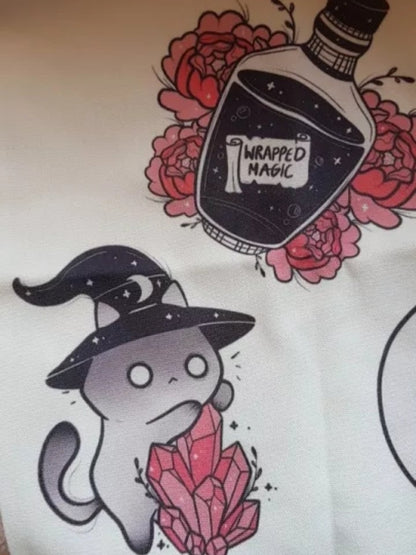 Cute Cat Witch Magic Print Reusable Shopping Tote Bag Canvas Tote Shoulder Bag Aesthetic Casual E-Girl Kawaii Korean Japanese Harajuku