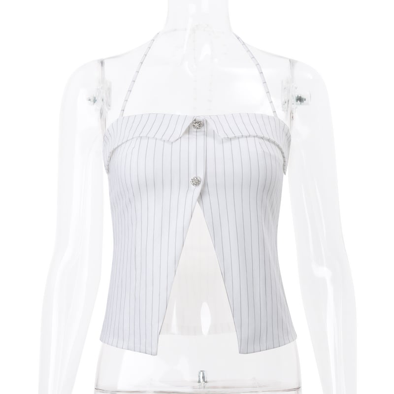 Stripe Halter Button Tank Top