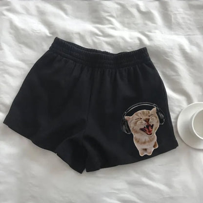 Cat Print Loose Gym Shorts