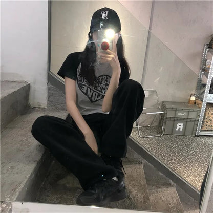 Heart Patchwork Short Sleeve Crop Top