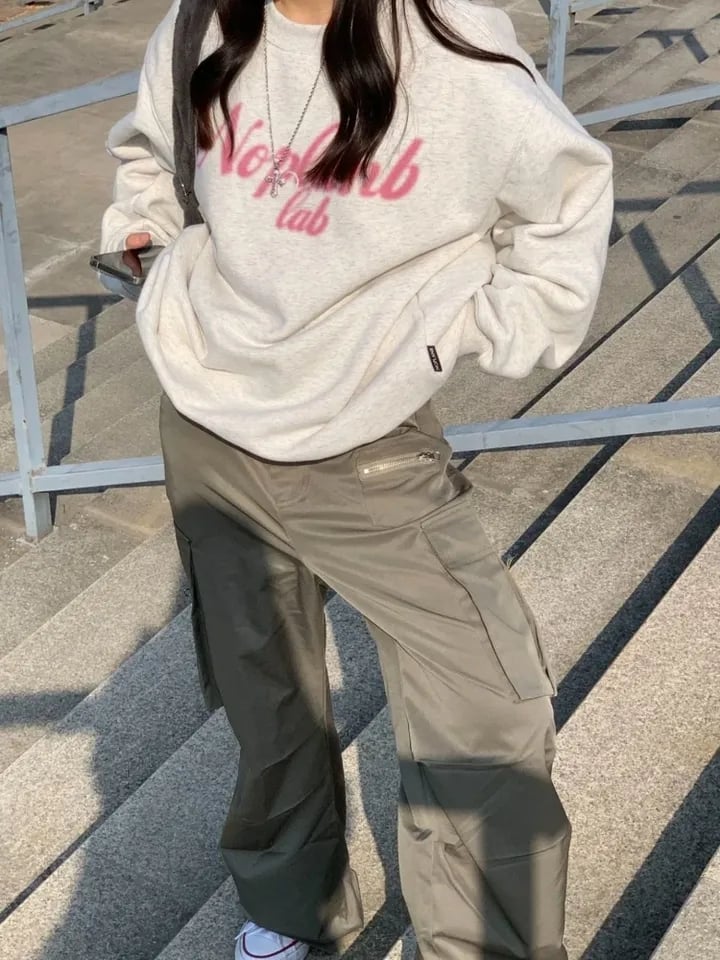 Grey Letter Print Oversized Pullover