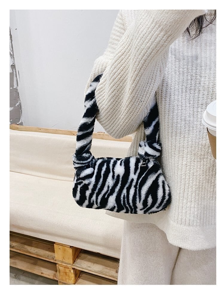 Cow Cheetah Print Plush Shoulder Bag