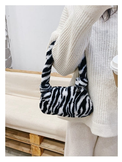 Cow Cheetah Print Plush Shoulder Bag