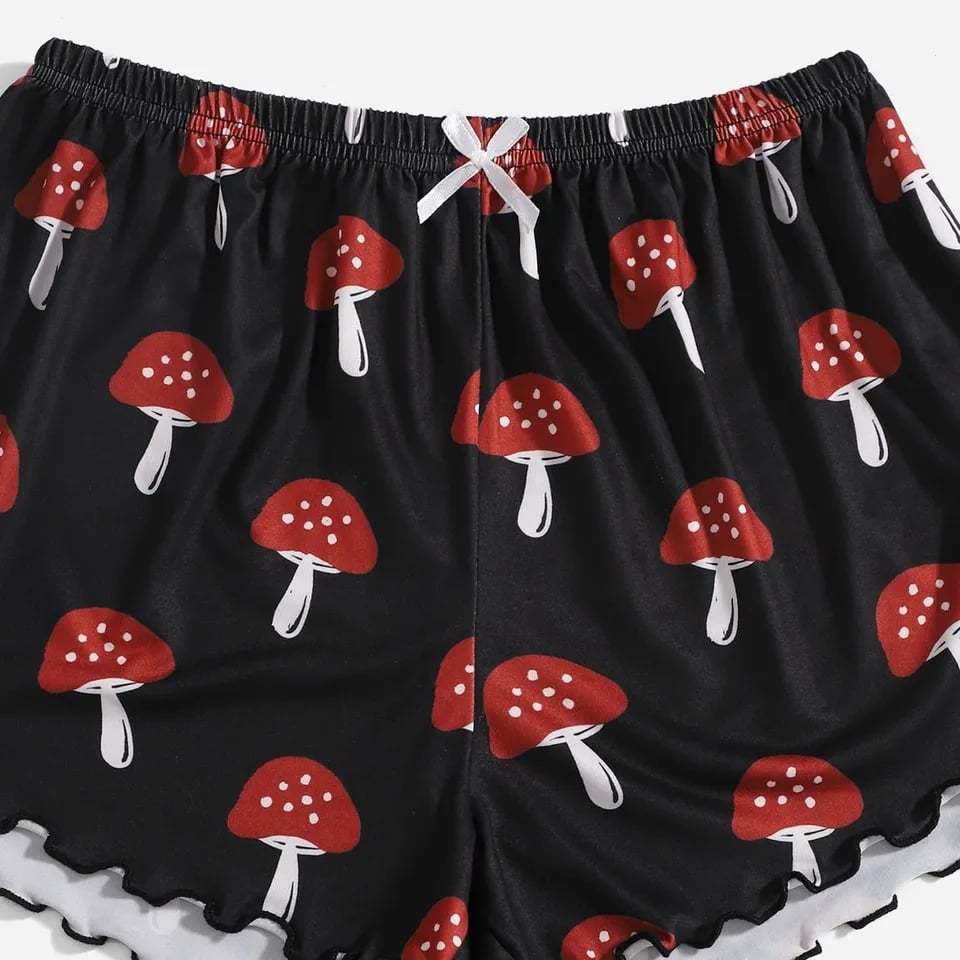 2PCS Mushroom Camisole + Shorts Pajama Set
