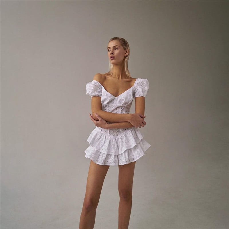 White Lace Short Sleeve Romper