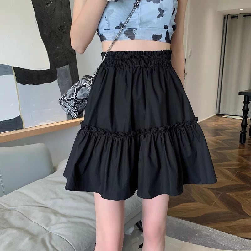Cute White Ruffles Patchwork High Waist Mini Skirt Fairycore Pleated Preppy Aesthetic Casual Summer E-Girl Kawaii Korean Japanese Harajuku