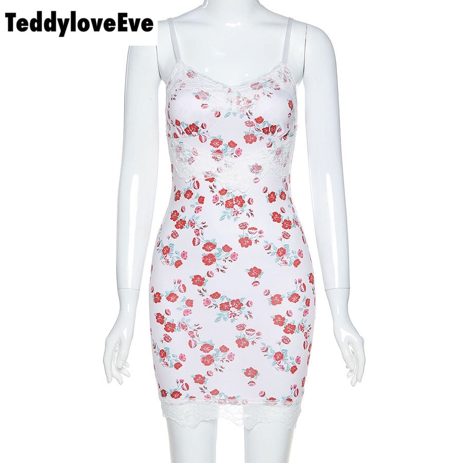 Cute Sexy Summer Boho Lace Graphic Lace Up Elegant Mini Bodycon Dress E-Girl Kawaii Korean Japanese Harajuku Chinese Retro Streetwear