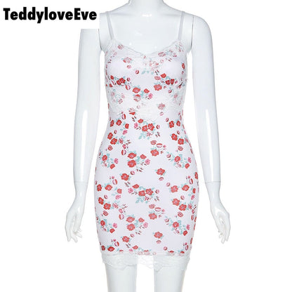 Cute Sexy Summer Boho Lace Graphic Lace Up Elegant Mini Bodycon Dress E-Girl Kawaii Korean Japanese Harajuku Chinese Retro Streetwear