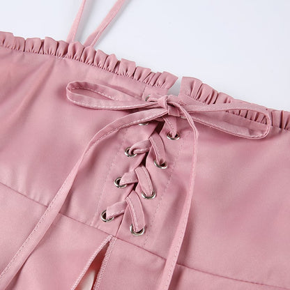 Pink Ruffle 2 Layer Satin Tank Top
