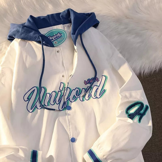 Vintage Pastel Letter Embroidery Oversized Baseball Jacket