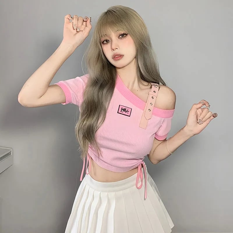 Sweet Pink Off Shoulder Short Sleeve Shirt