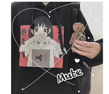 Anime Girl Cartoon Print Graphic White long Sleeve Hoodie Sweater Sweatshirt Pullover Top E-Girl Kawaii Korean Japanese Harajuku Streetwear