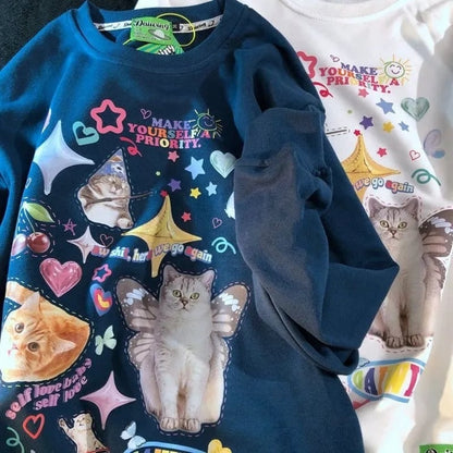 Cat Print Long Sleeve Shirt