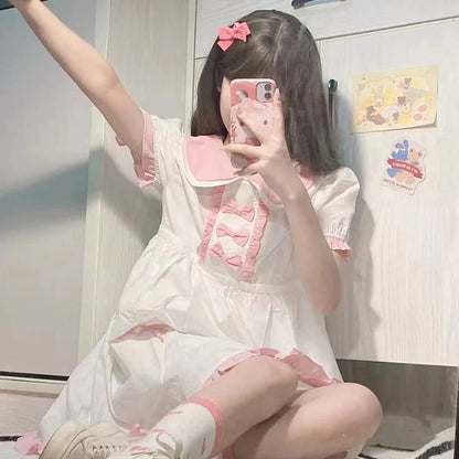 Sweet Pink Bow Short Sleeve Dress