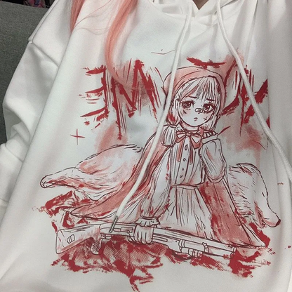 Pastel Pink Anime Girl Cartoon Loose Casual Hoodie Sweatshirt Sweater Long Sleeve Pullover Jumper E-Girl Kawaii Korean Japanese Harajuku Streetwear