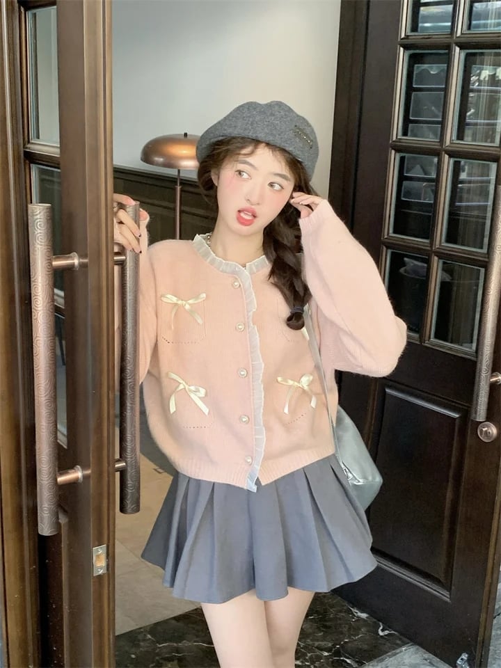 Pink Bow Knot Long Sleeve Sweater