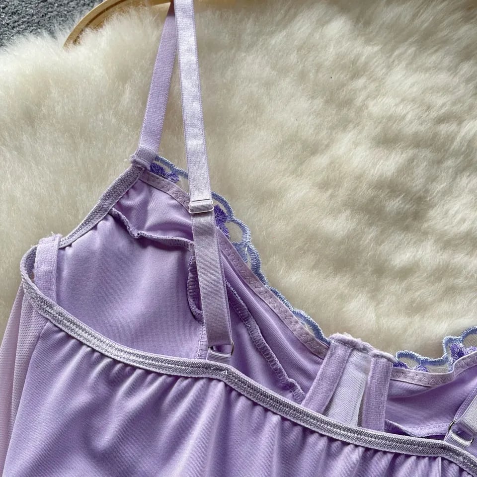Purple Flower Embroidery Corset Top