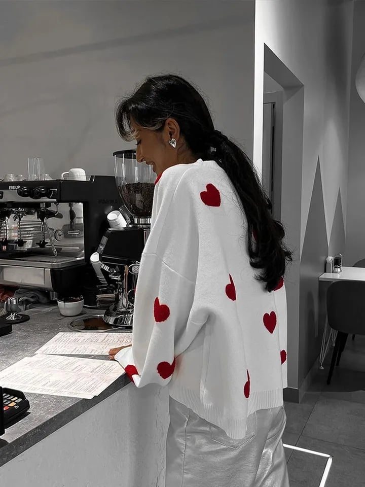 Heart Embroidery Long Sleeve Pullover