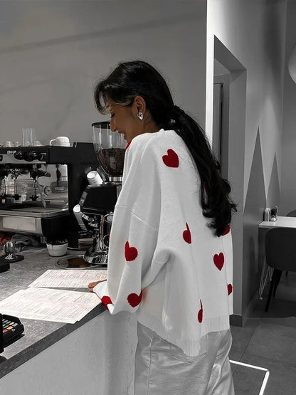 Heart Embroidery Long Sleeve Pullover