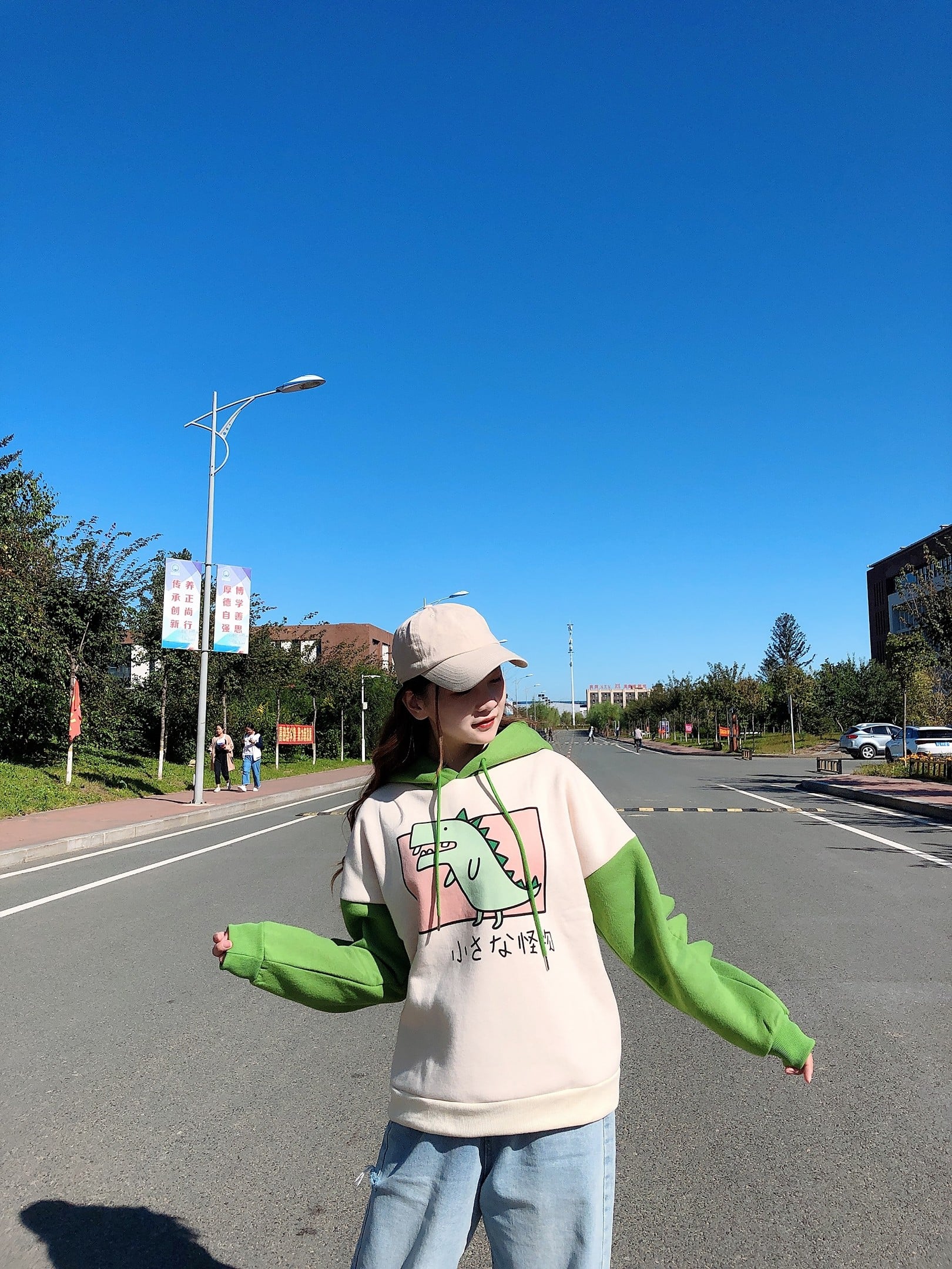 Cute 3D Funny Dinosaur Cartoon Hoodie With Horns Sweatshirt Sweater Long Sleeve Pullover Cosplay E-Girl Kawaii Korean Japanese Harajuku Streetwear