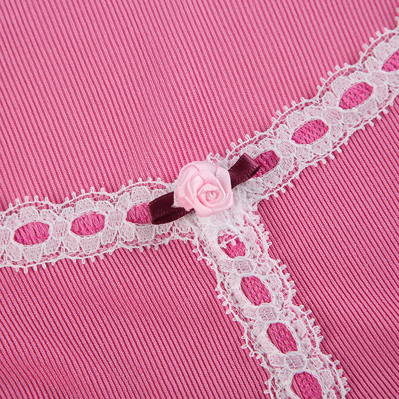 Pink Frill Lace Long Sleeve Crop Top