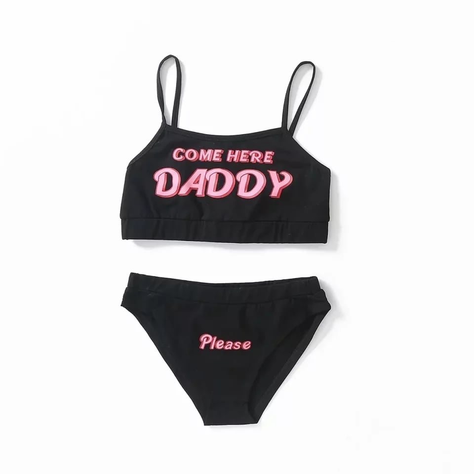 Cute Sexy 2pcs Daddy Print Tank Crop Top Sleeveless Bra Panties Underwear Lingerie Aesthetic Casual Summer E-Girl Kawaii Korean Japanese Harajuku
