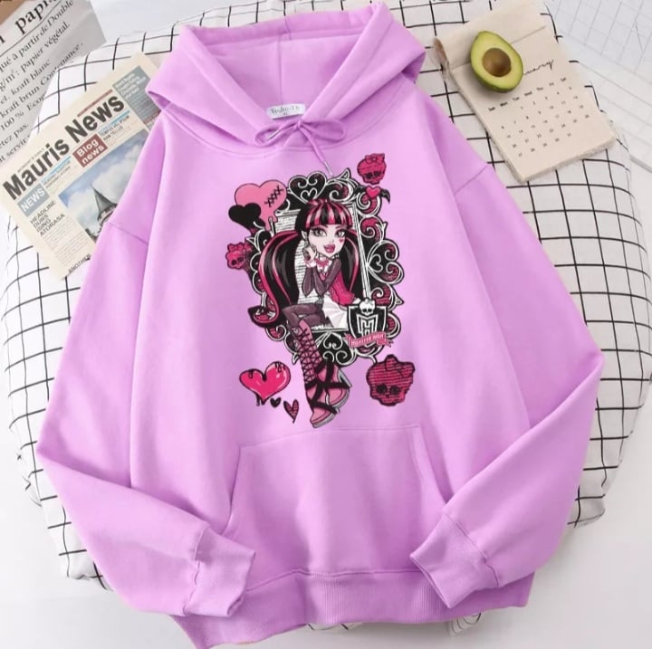 Cute Girl Monster Cartoon Print Long Sleeve Hoodie Sweater Sweatshirt Pullover Aesthetic Casual Summer E-Girl Kawaii Korean Japanese Harajuku