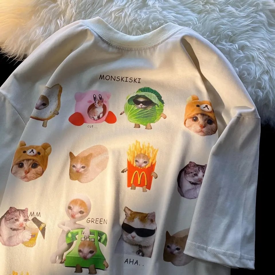 Funny Cat Meme Print Short Sleeve T-shirt