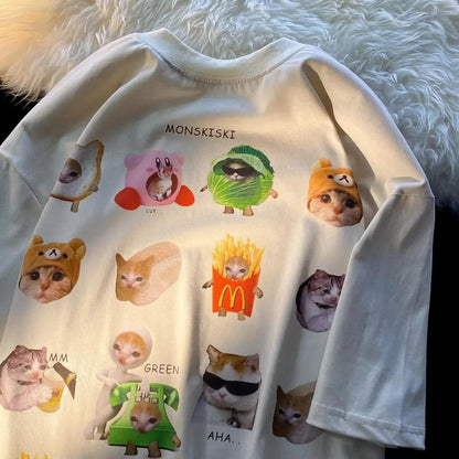 Funny Cat Meme Print Short Sleeve T-shirt