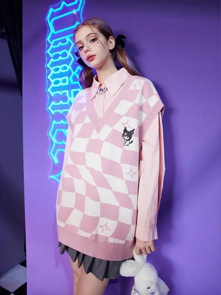 Japanese Anime Checkered Vest Sweater