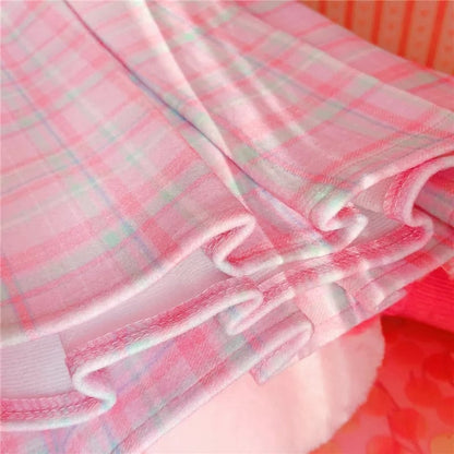 Pink Heart Plaid High Waisted Tennis Skirt Aesthetic Casual E-Girl Kawaii Korean Japanese Harajuku